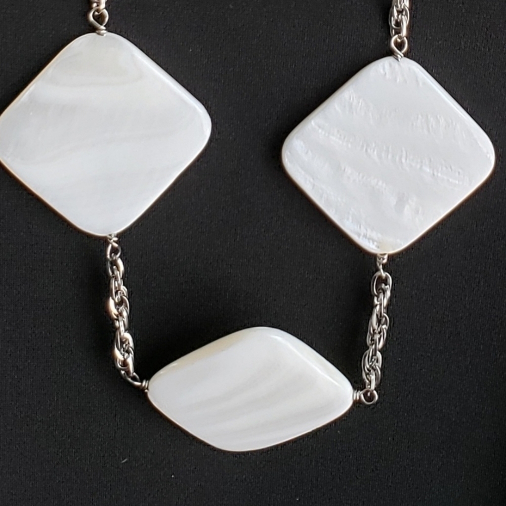 Statement Necklace Silver Link Chain With White S… - image 2